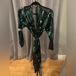 Green floral robe